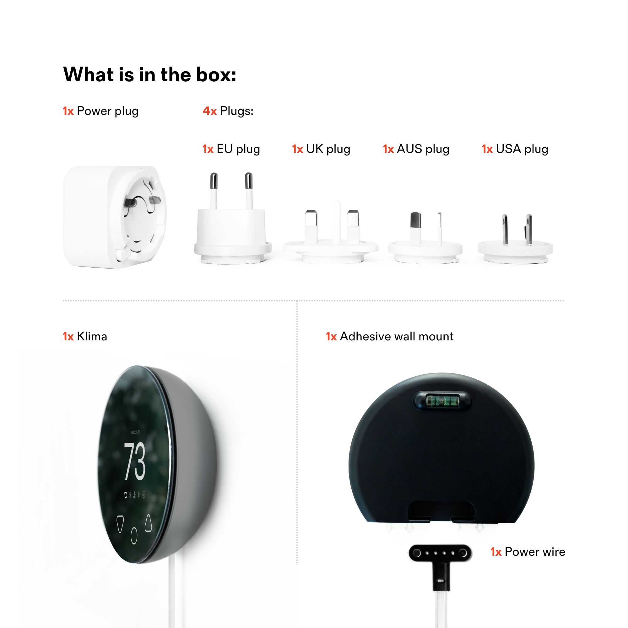 Klima Smart Controller and Thermostat for air conditioner, mini split A/C, window A/C or heat pump. smart home device with mobile phone control. tool to Reduce energy consumption, automate home climate and improve convenience, what comes in the box