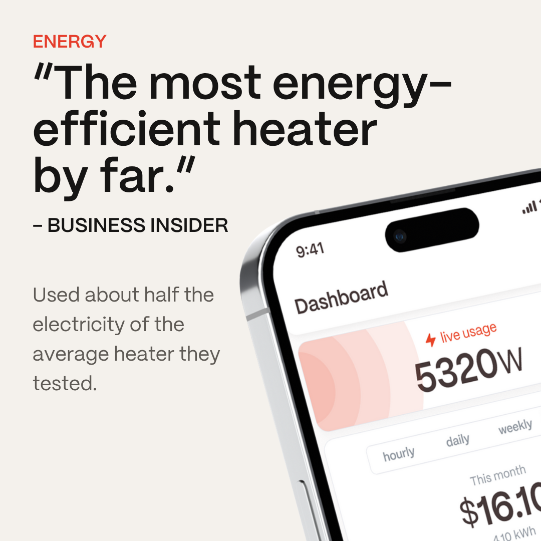 Business Insider called Kelvin the most energy-efficient heater by far; the Boldr app showing live energy use